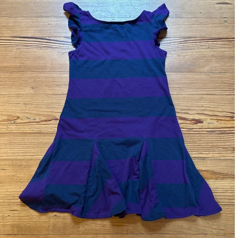 Ralph Lauren Striped Dress Girls‎ Purple Excellent Flutter Sleeve SIZE M (8-10)